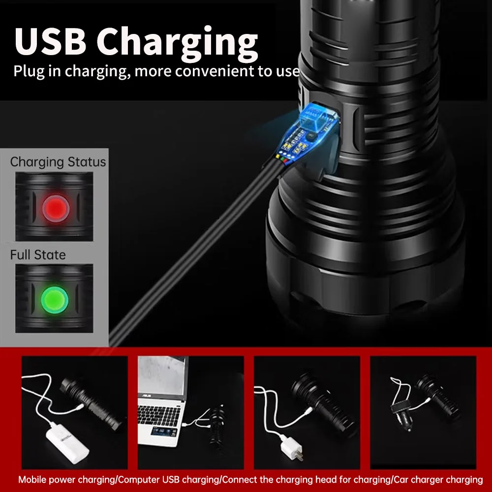 High power rechargeable LED flashlight strong light Long-range ultra bright emergency light outdoor tactical torch work light