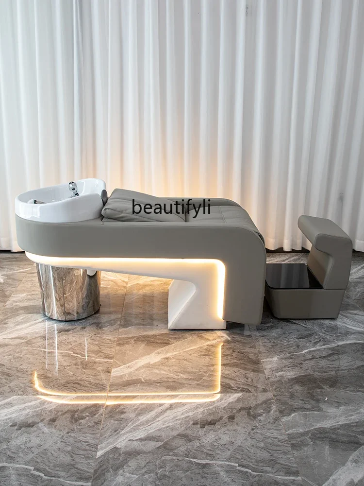 High-Grade Shampoo Chair Stainless Steel Massage Shampoo Dedicated Ceramic Basin Lying Half Flushing Bed