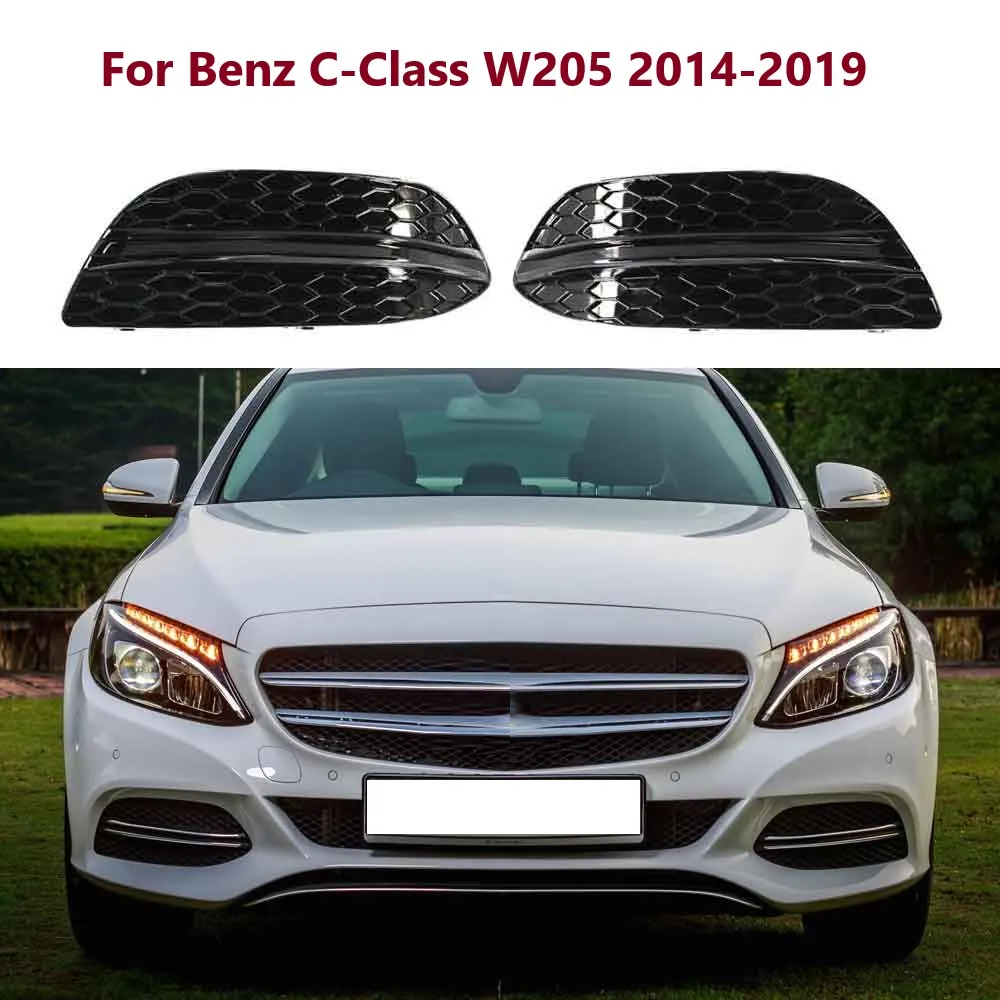 

2058851623 2058851523 Pair Car Front Bumper Grille Fog Light Cover Grill Chrome Trims For Mercedes Benz C-Class W205 2014-2020
