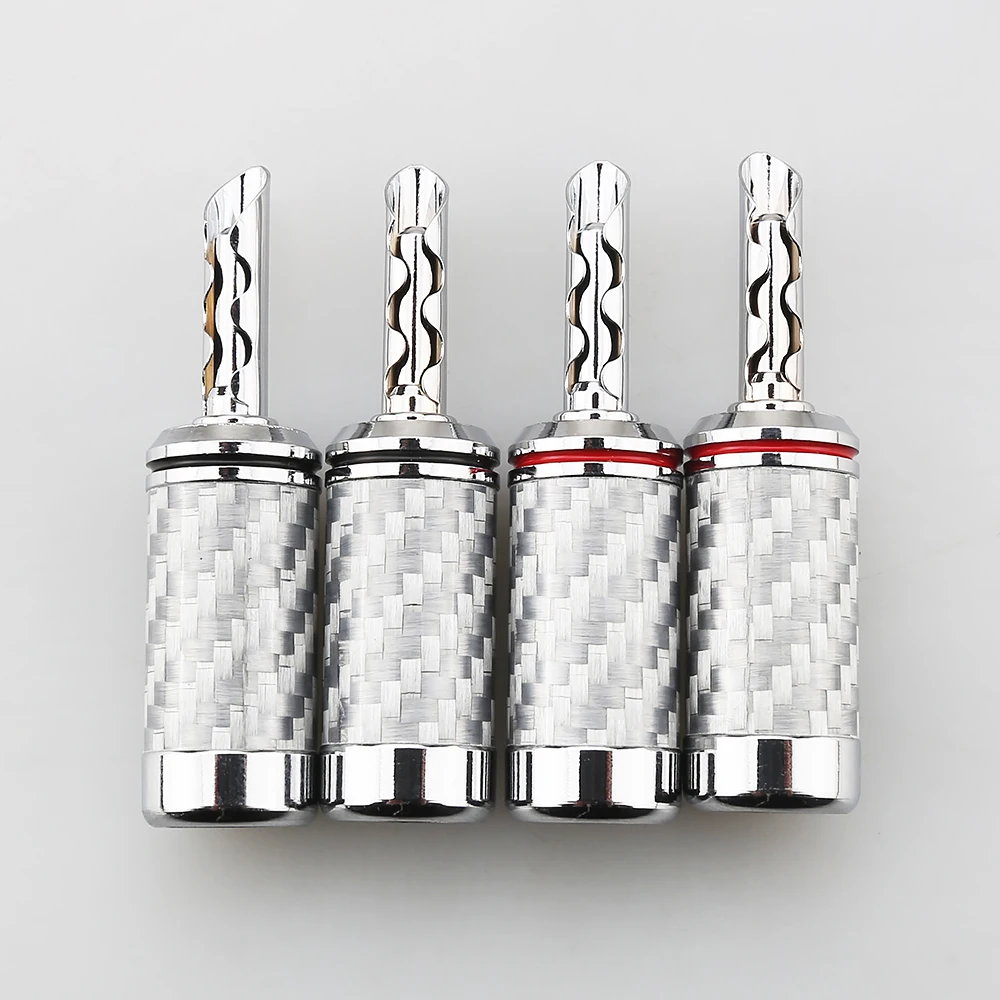 4Pcs Hi‑Fi Rhodium‑Plated Carbon Fiber BFA Banana Plugs Speaker Cable Terminal Male Jack Connector for Amplifier Audio System