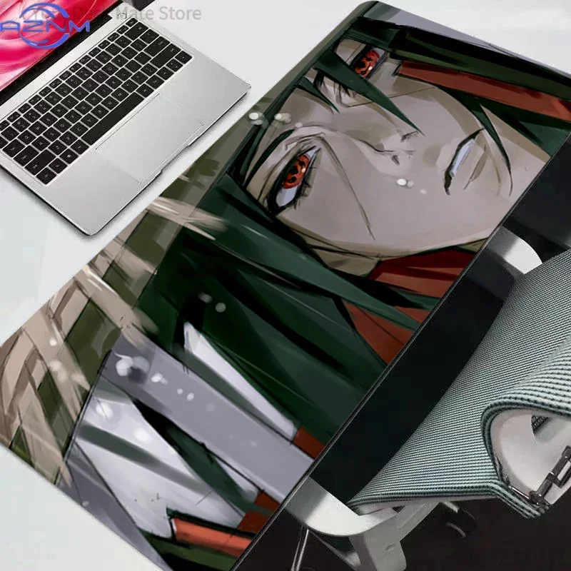 Naruto Itachi Anime Mouse Pad, Rubber Non Slip Gaming Desk Mat, Black White Manga Style Sharingan HD Print Mouse Pad, Smooth Sur