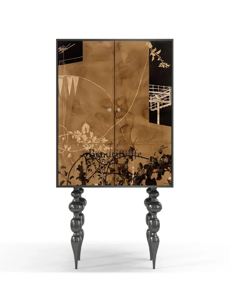 

LRetro Abstract Painted Chest of Drawers Modern Minimalist Decoration Solid Wood Art Custom Design High Foot Cabinet