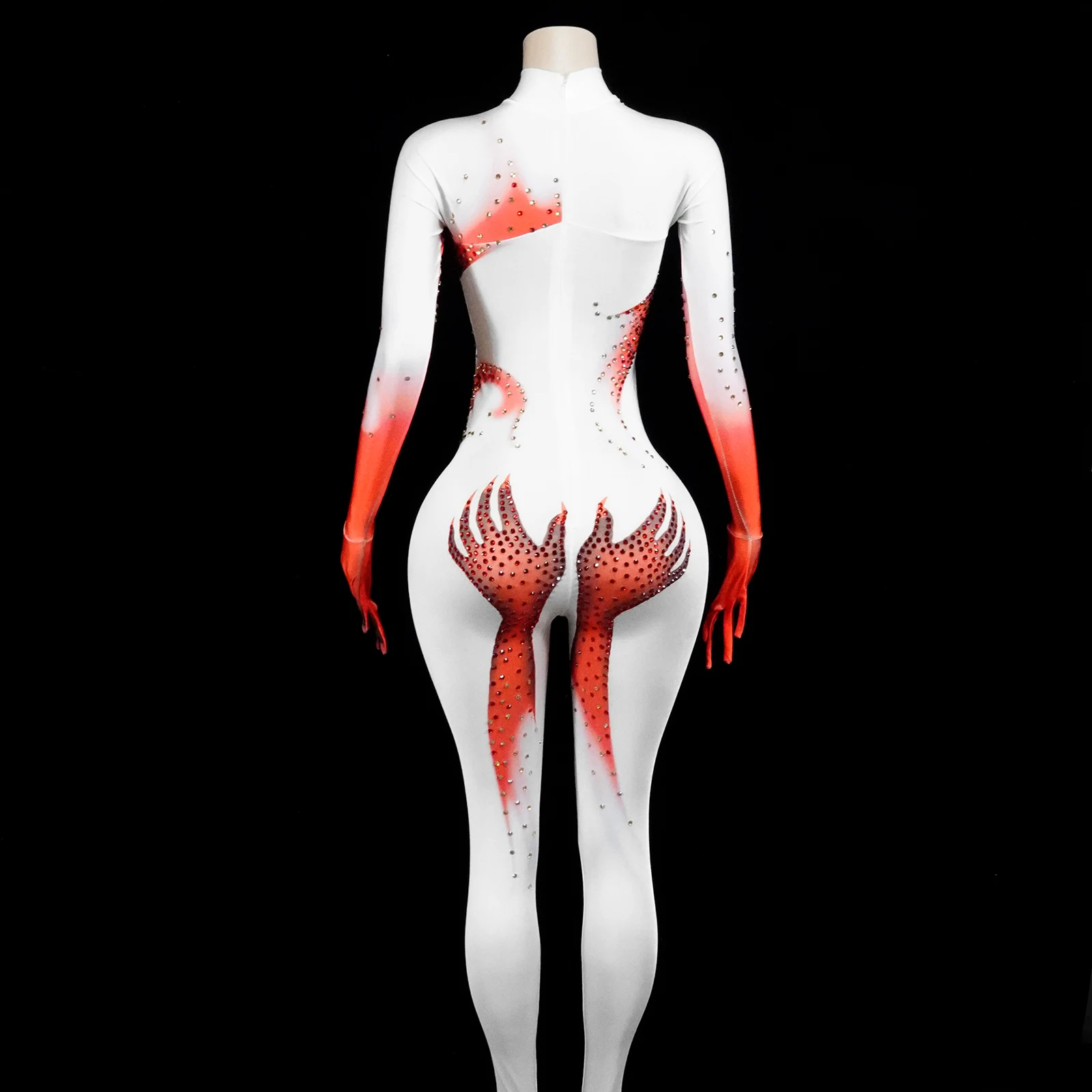 섹시한 풀 다이아몬드 긴 소매 점프수트 여성용 무도회 폴댄서 공연 패션 클럽 의상 사진 촬영용