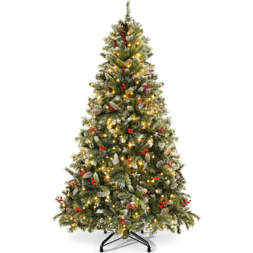 

Pre-Installed Lighting Pine Artificial Christmas Tree, 6 ft Artificial Christmas Tree with 818 Snow Cover Frosted Tips