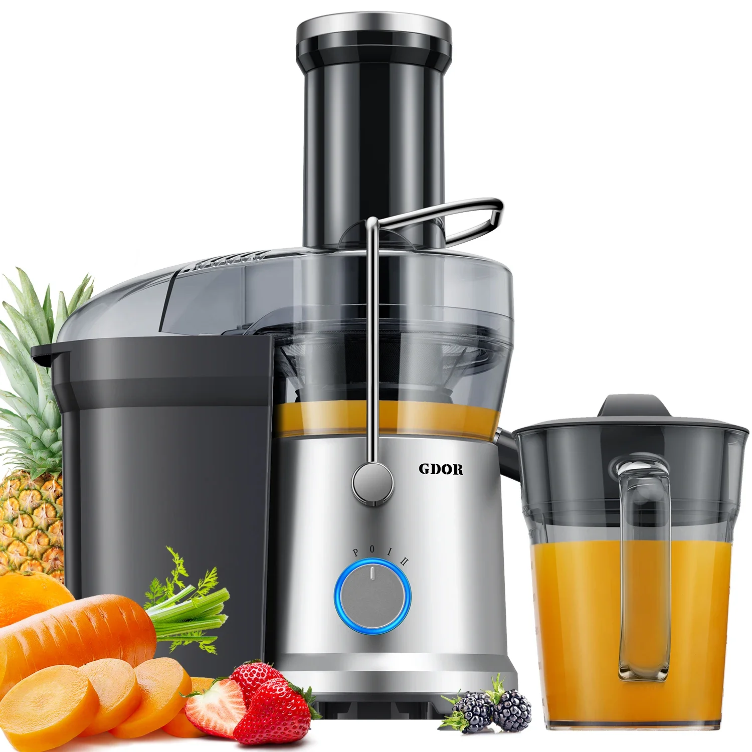 GDOR 1200W Fruit Vegetable Centrifugal Juicer Extractor 3.2 Inch Wide Mouth 45oz Sealable Juice Jug Countertop Juicer Machine