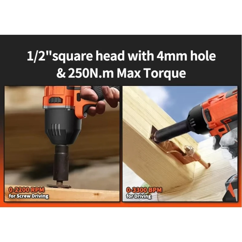 20V Brushless Impact Wrench Cordless Electric Wrench 1/2 Inch Square Head Power Tool Combo Kit with Battery P4940A