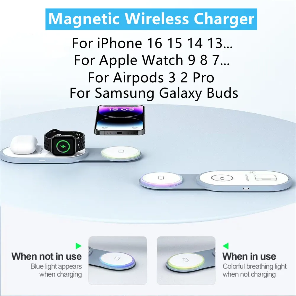 المغناطيسي شفط Magsafe شاحن لاسلكي وسادة قوس قابلة للطي بسرعة شحن لاسلكي محطة قاعدة مناسبة ل iPhone 16 15 14 Pro Max Apple Watch 9 8 AirPods Pro 3 2 #1