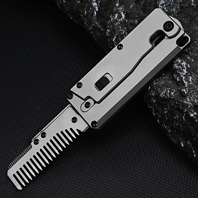 Titanium Alloy Folding Comb Multi-Function EDC Utility Window Breaker Replaceable Comb Outdoor Camping Tools