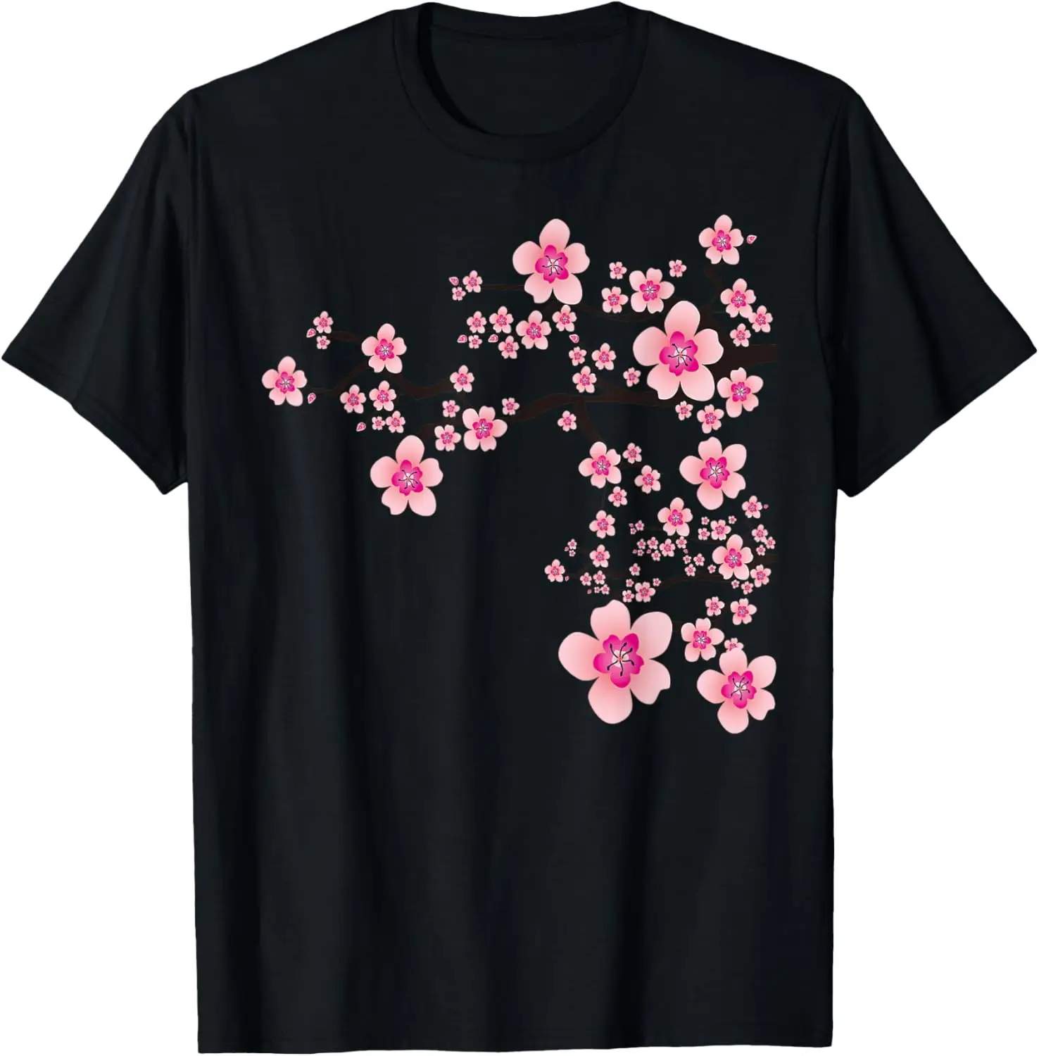 Blooming Sakura Japan Cherry Blossom Flower Delight T-Shirt 100% Cotton Trendy Y2K Short-Sleeve Tee-Soft, Quick-Drying,