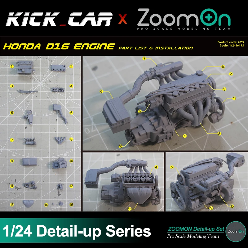 ZoomOn Z092 D16 Engine Detail-up Modified Parts For Assembled Model Hobbyist Gift for Professional Adults