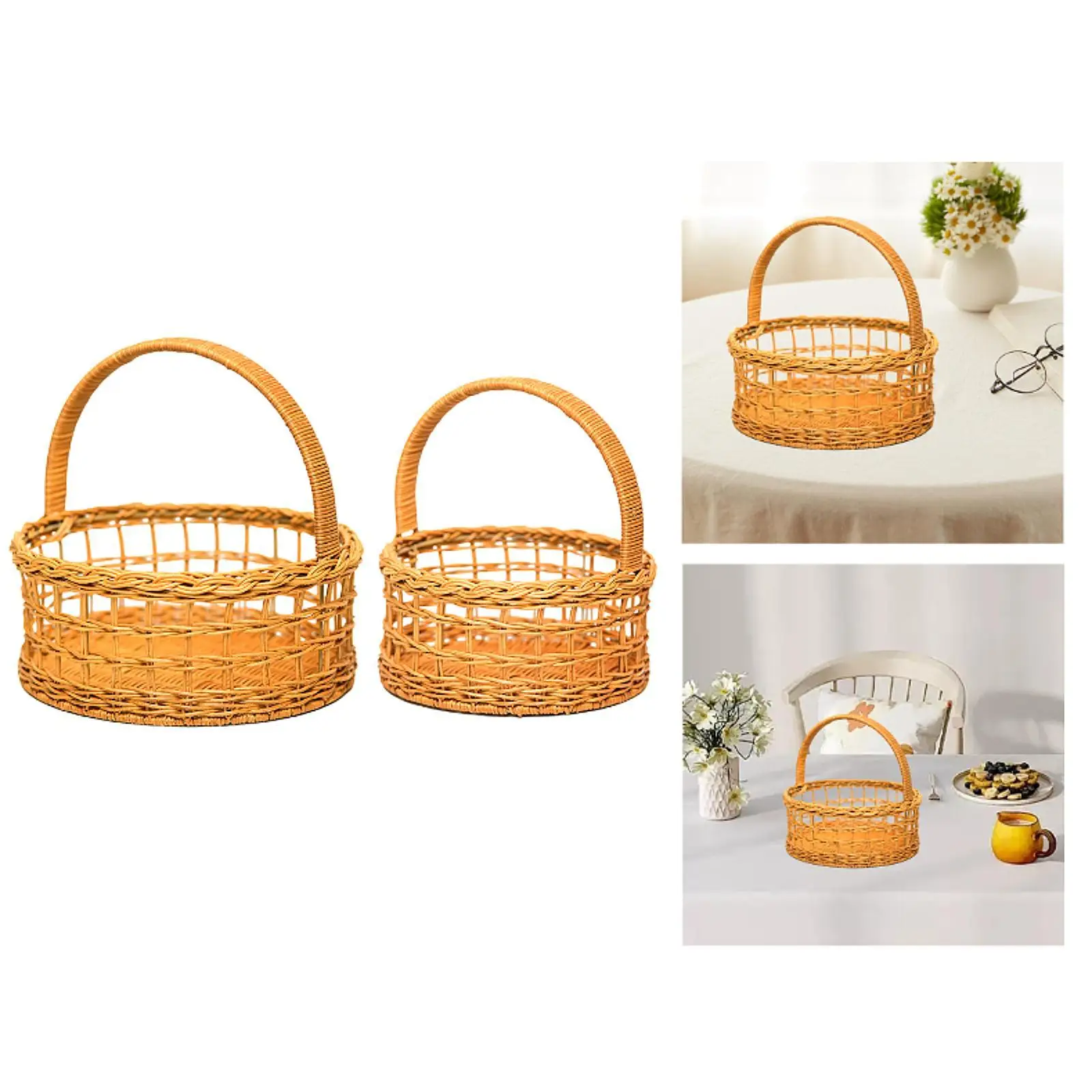 Cestino intrecciato a mano rustico multifunzionale con manico Decorazione domestica Decorazione di nozze per campagna picnic in fattoria all'aperto