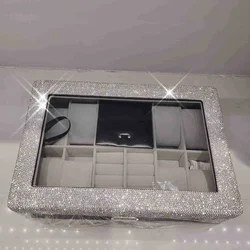 Luxury Rhinestone Jewelry Box Watch Storage Boxes Organizer PU Leather Watch Storage Case Display Holder for Ring Bracelet