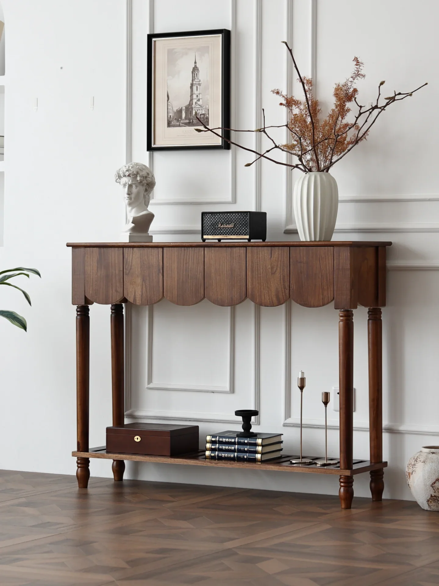 American retro solid wood dining side cabinet, tea cabinet, entrance entrance table, simple wall table, foyer strip case