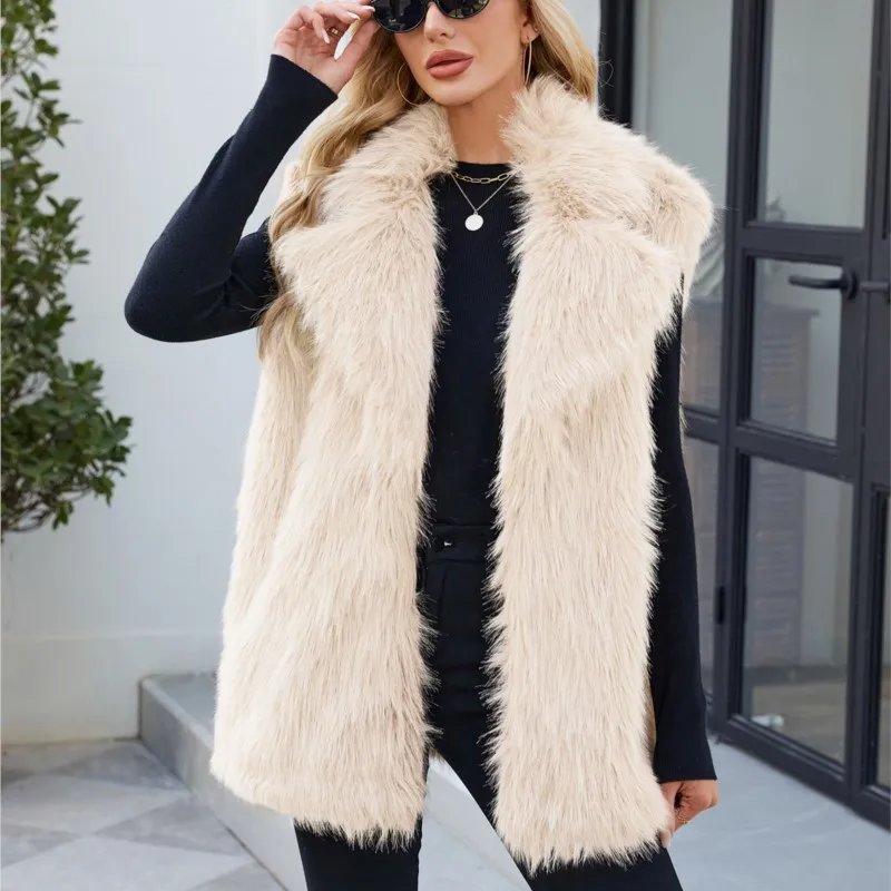 

2025 Winter Thicken Keep Warm Solid Color Waistcoat Jackets Lengthen Fur Fluffy Long Coats Outerwear Retro Mens Faux Fur Vest