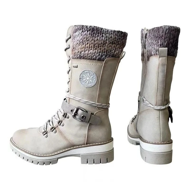 

Women's High-Top Boots Long Woolen Belted Knot Autumn Winter Large Size Faionable Ort Tube Boots