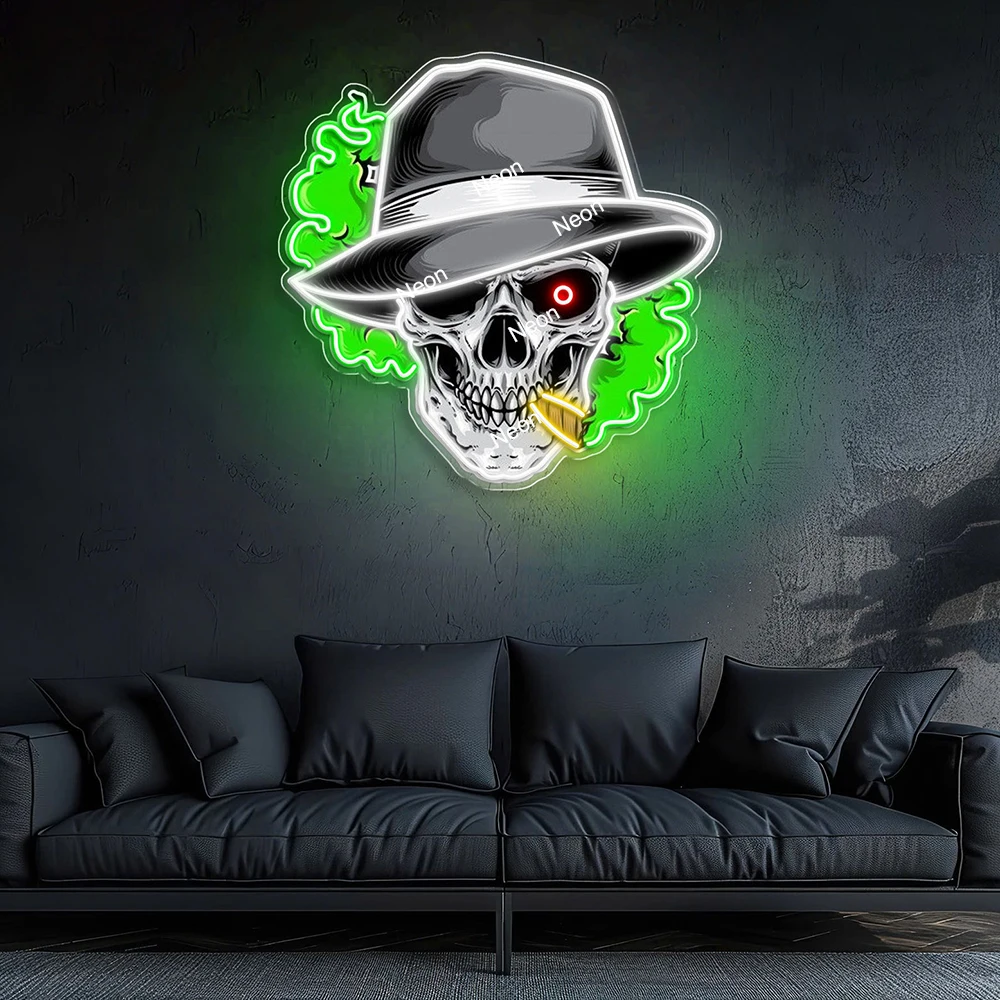 Skull Smoke Led Sign Custom Smoking Shop Bar Club Wall Decor LED Light Sign Window Hanging Business Neon Light Decoration