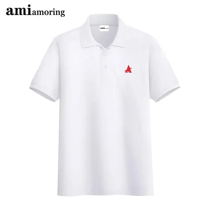 Airy and Comfortable AMI AMORING Short Sleeve Polo Shirt for Men with Pure Cotton and Solid Color