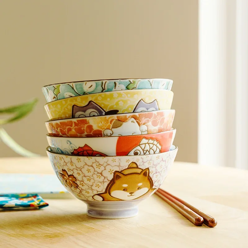Japanese Import Shiba Inu Underglaze Ceramic Bowl Small Rice Dish Cat Dog Pet Tableware Set