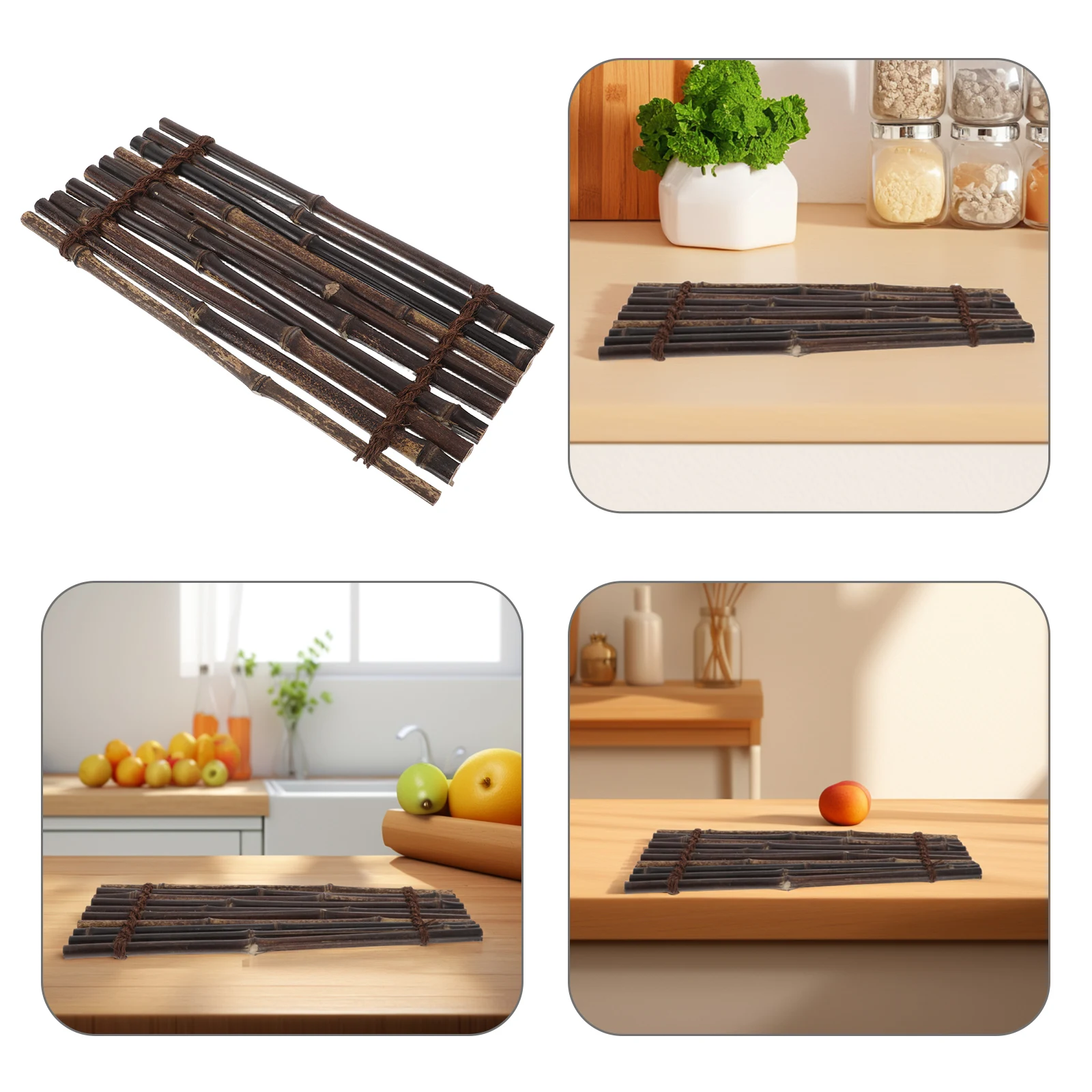 

1pcs Tea Pot Mat Dark Brown Tray Sushi Plate Rattan Gongfu Tea Tray Accessories Gongfu Heat Insulation Wood Mat