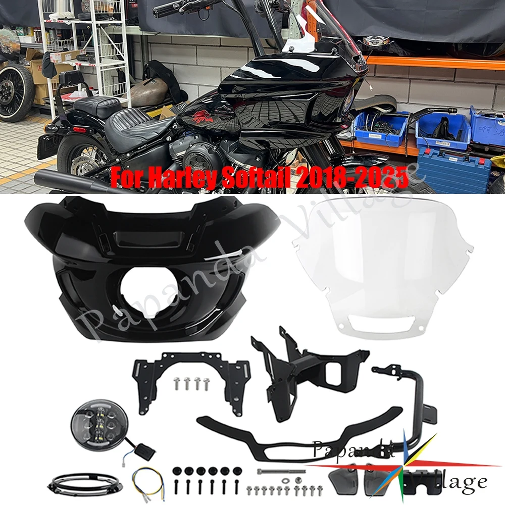 

Мотоциклетная фара, маска, обтекатель фары, передняя крышка капота для Harley Softail Low Rider Standard Street Bob 14,4 дюйма, лобовое стекло