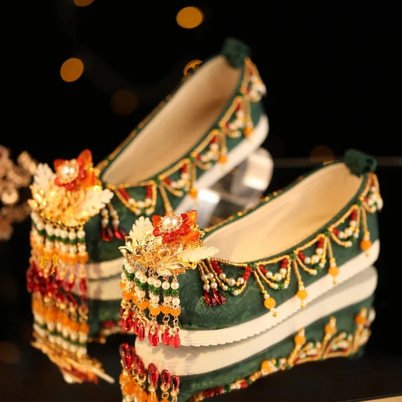 

NewXiuhe Shoes Wedding Shoes Chinese Bridal Shoes Deer Style Necklace Red Shoes Cloth Shoes Embroidered Shoes Ancient Hanfu Shoe