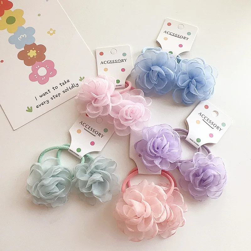 

10sets Tulle Floral Elastic Hair Bands Assorted Flower Ponytail Holder Princess Headwear Fashion Hair Accessories for Girls