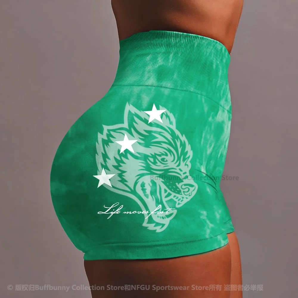 

She Darc Women Sport Shorts Tie Dye Gym Bottom Wolf Seamless Yoga Shorts Fashion Exercise Pants Scrunch Tight Fitness Shorts