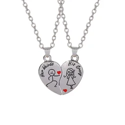 Romantic Her Weirdo His Crazy Necklace Set For 2 Broken Heart Puzzle Show Love Pendant Choker For Lovers Couple Gift Wholesale