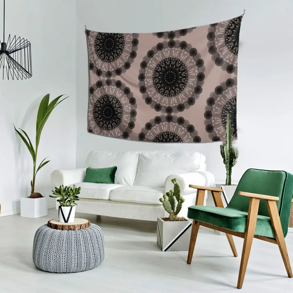 

Floral Black Mandala on Pastel Brown Tapestry Aesthetics For Room Wall Mural Home Decoration Accessories Tapestry