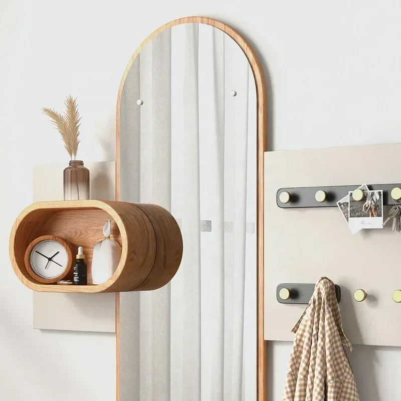 

#Jieshi Design Living Room Furniture Modern Wooden Wall Mounted Coat Rack With Mirror