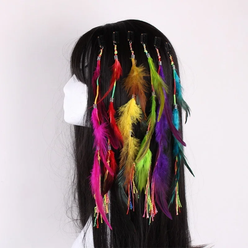 Bohemian Colorful Feather Hair Clips for Women Fashion Braid Dreadlock Hairclips Headwear Hair Decor Jewelry Accessories