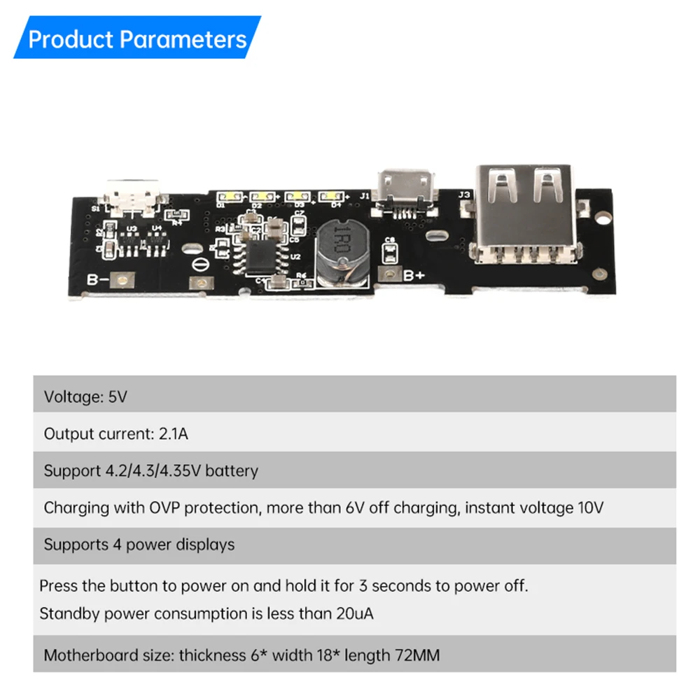 DC 5V 2A USB Power Bank Charge Module 18650 Battery Li-ion Lithium Cells Pack Charging PCB Circuit Board For Xiaomi Huawei