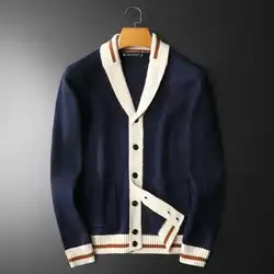 2023 Fall Solid Color Alphabet Color Contrast Pattern Knitting Cardigan Man Long Sleeve Slim Sweater Cardigan Garment Coat
