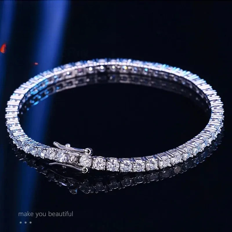 

3mm 4mm Moissanite Tennis Bracelet Full Diamond GRA 925 Silver Plated 18k Wedding Party Hiphop Jewelry Bracelets For Women Man