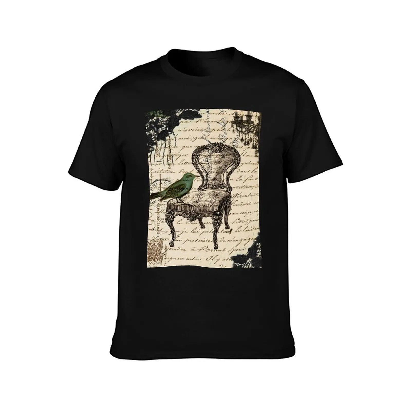 cottagecore shabby chic vintage scripts french chair chandelier T-Shirt Casual Basic Short Sleeve T-Shirt