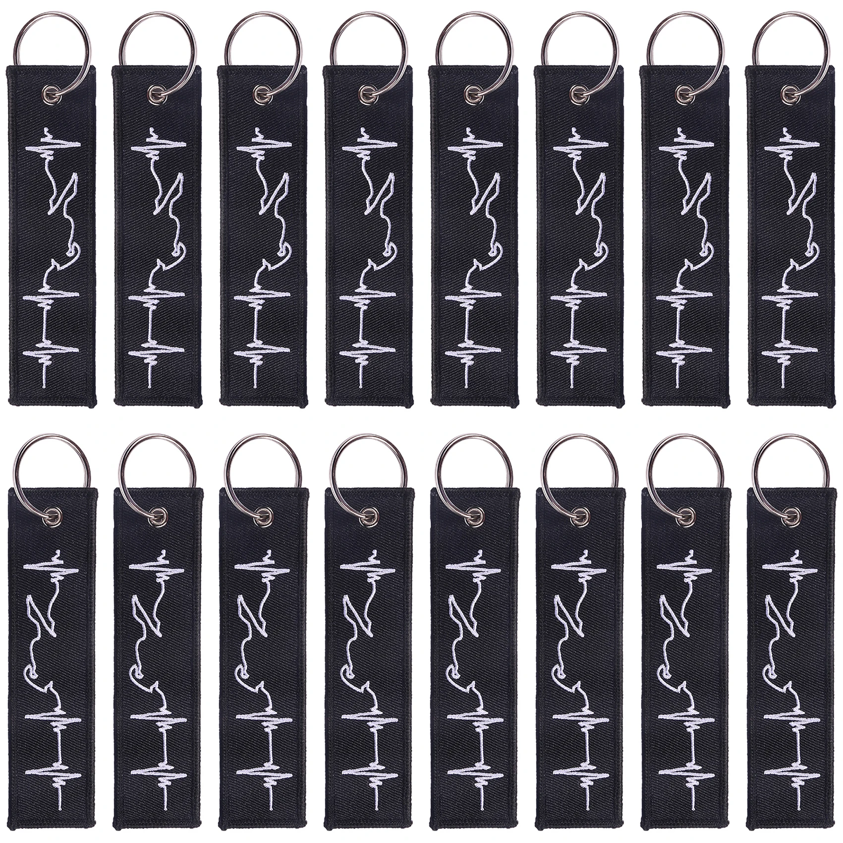 

30 Pcs Wholesale Keychains Black and White Double Sided Embroidery EKG Key Accessories Backpack Pendant