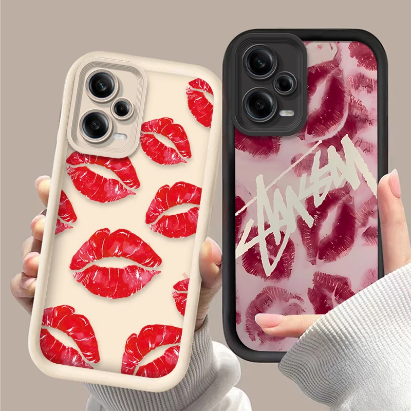 Funda de beso de labios rojos sexys para Xiaomi Redmi Note 13 12 11 Pro Plus 4G 5G 12S 11S 10S 10 9 9S Redmi 14C 13C 12C A3 12 funda de silicona