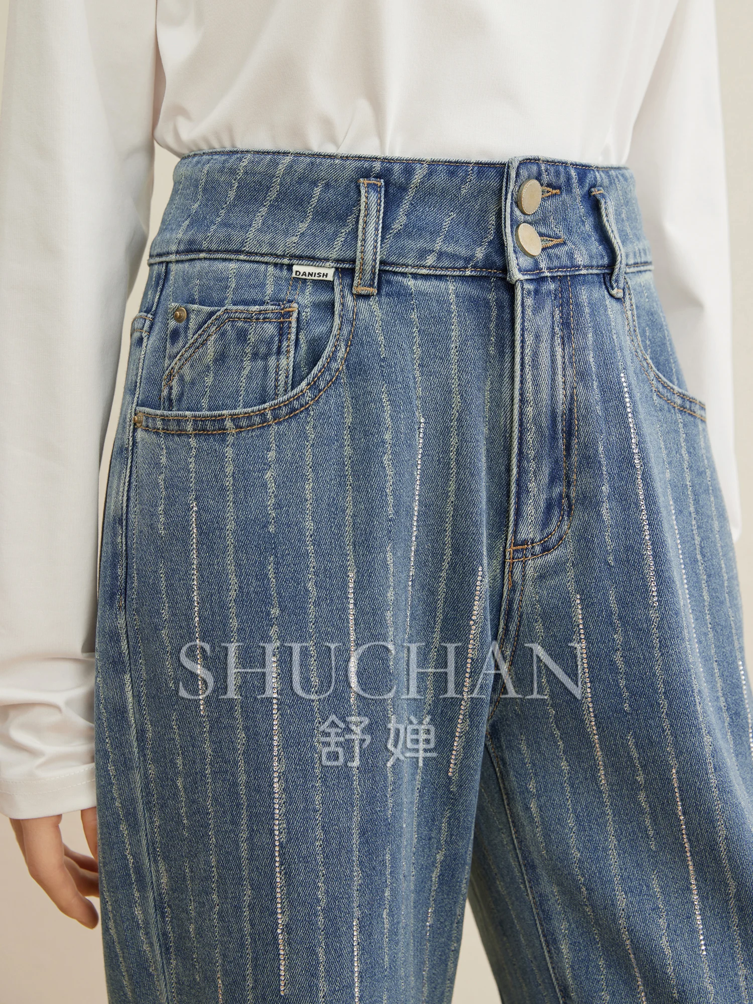 Retro Fashionable Feeling Hot Drill Straight Striped Jeans 2024 Autumn New High Waisted Jeans Pantalones