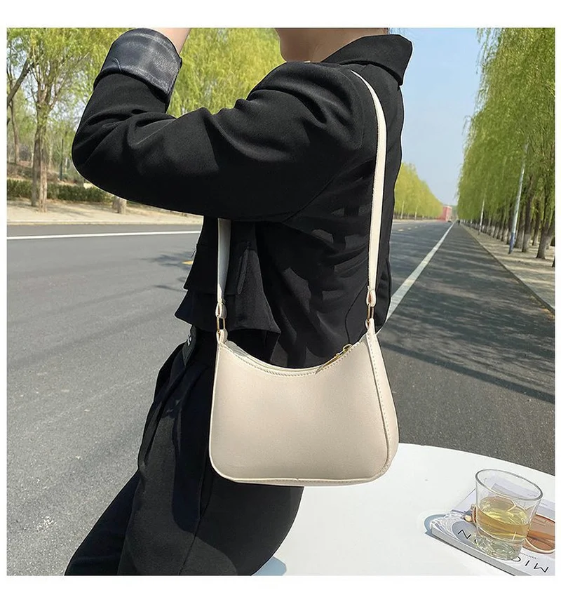 Women\'s Fashion Handbags Retro Solid Color PU Leather Shoulder Underarm Bag Casual Women Hobos Handbags bolsas femininas