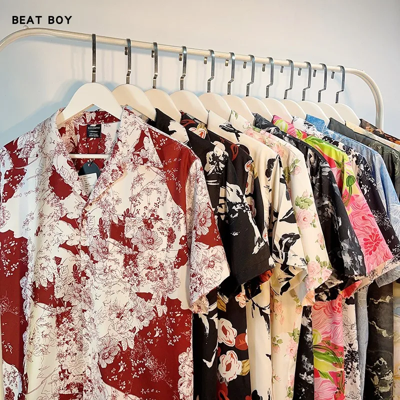 

Retro Hong Kong Sle Cuban Collar ort Sve Floral Print irt Men's Summer Hawaiian Japanese Sle Vintage irt