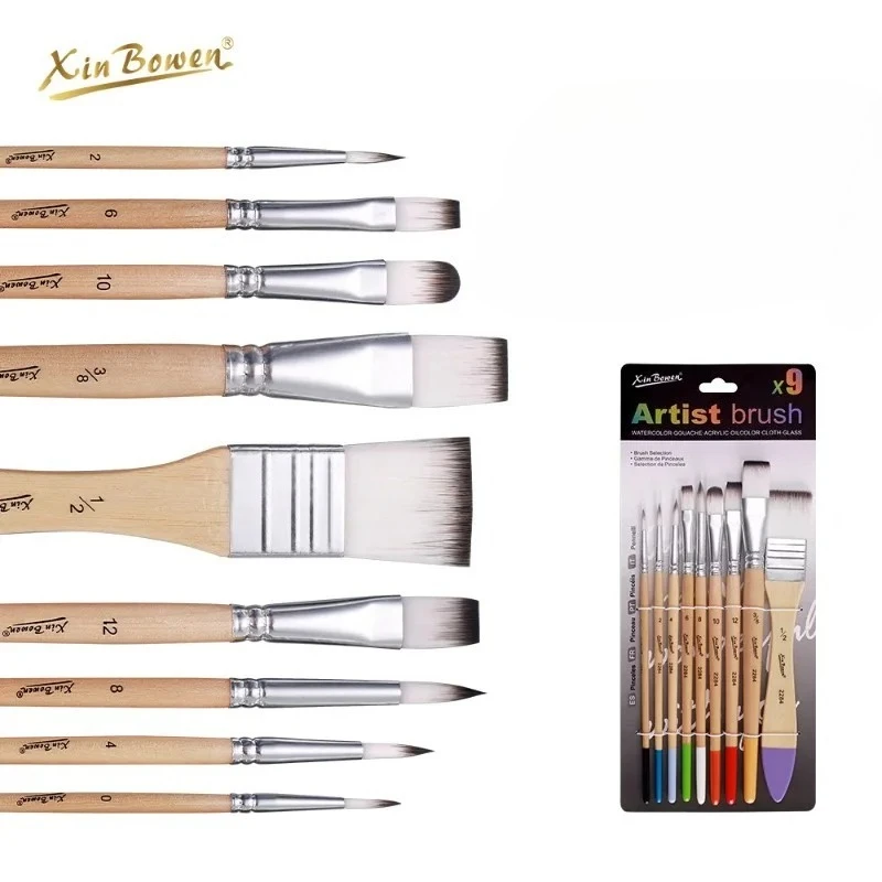 

9-Piece Nylon Hair Paint Brush Set for Beginners Mixed Artist Brushes for Acrylic Watercolor Wall Painting DIY Art Supplies
