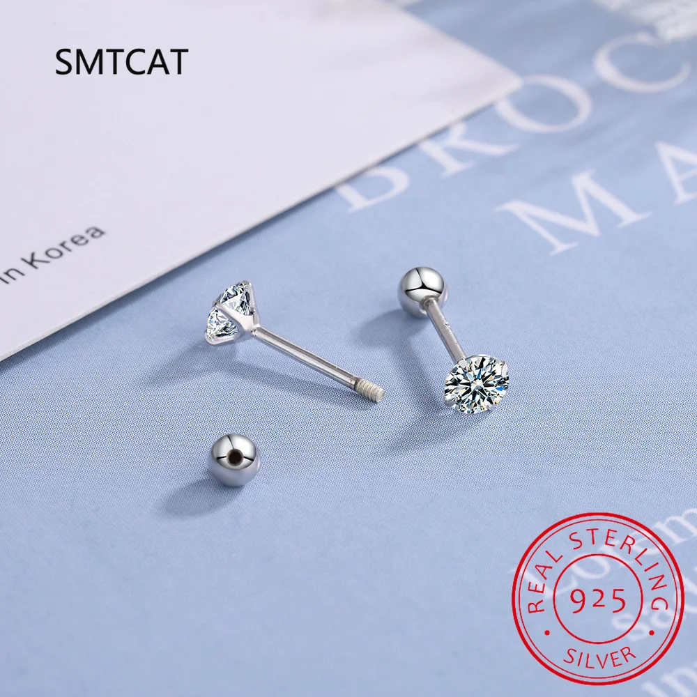 Real 0.4-4 Carat Moissanite Stud Earrings For Women Man Top Quality S925 Sterling Silver Screw Ball Ear Studs Jewelry