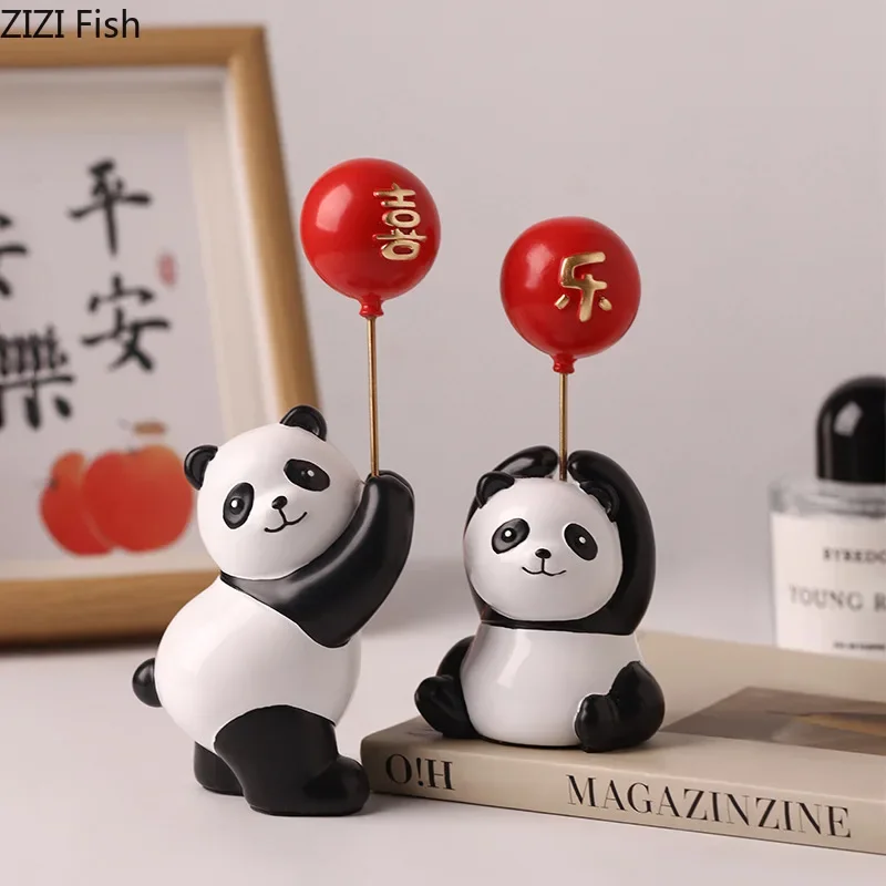 

Lovely Panda Mascot Statue Desk Decoration Cartoon Panda Sculpture Good Luck Animal Crafts Ornaments Room Aesthetics Decor