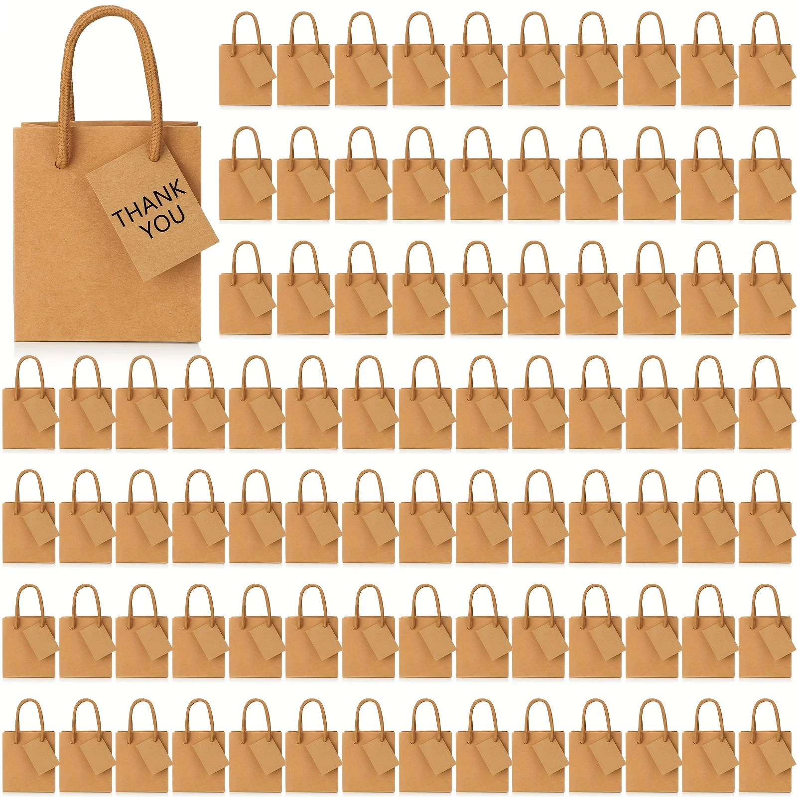 

Bulk Pack of 150 Mini Gift Bags, Measuring 4 X 2.75 X 4.5 Inches, Featuring Handles And Gift Tags, Perfect for Birthday Party Favors And Weddings (Brown)