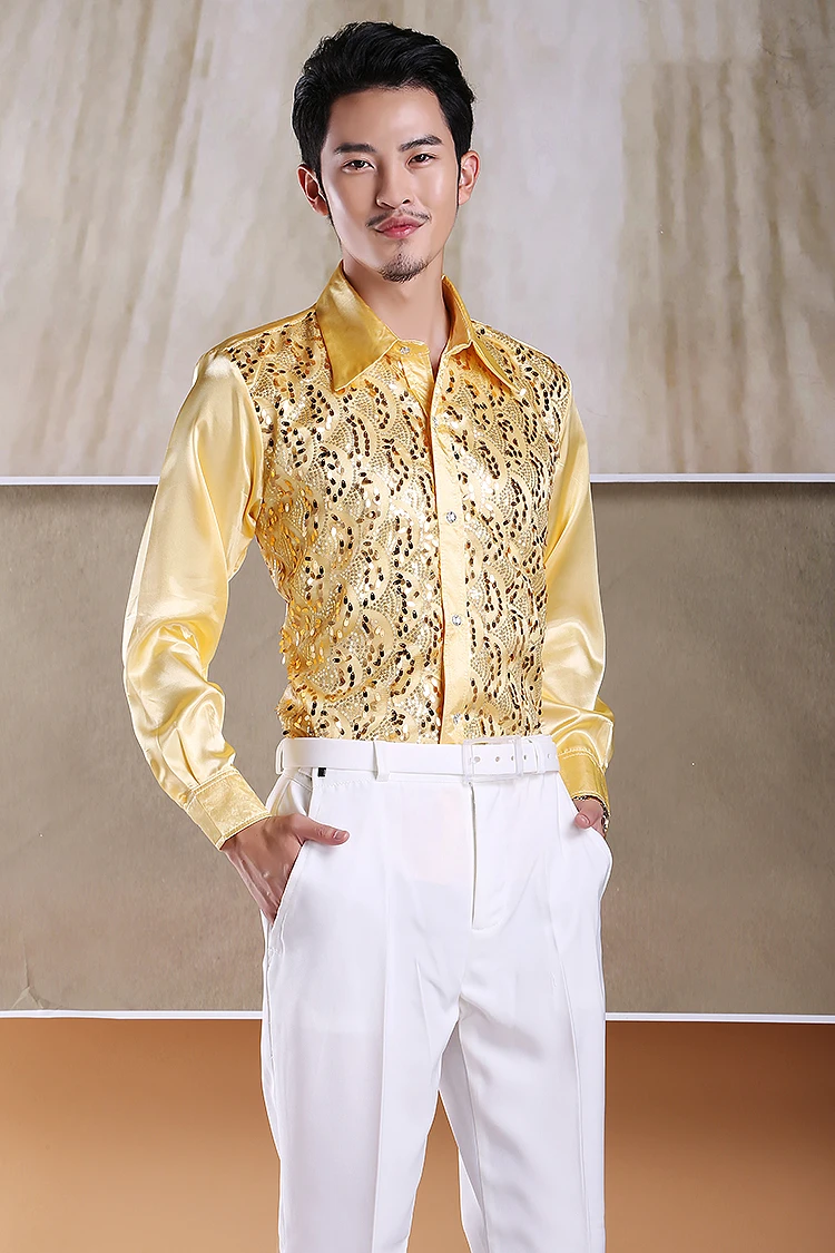 Men Ballroom Competitive Wedding Party Pleased Shirts Wear New Arrival Latin Dance Tops For Male Multi Color Cotton Shirt