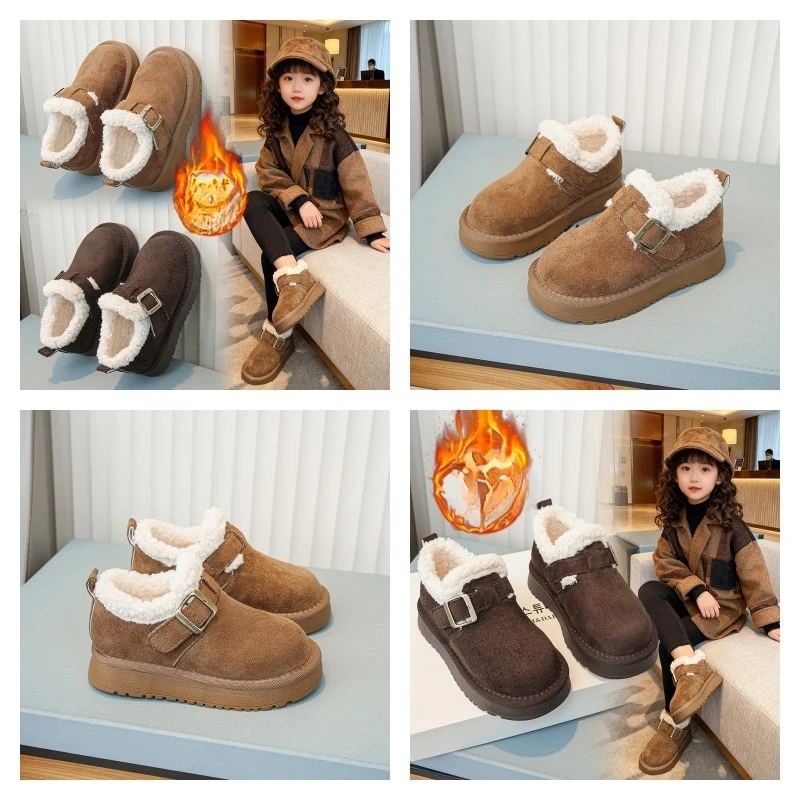 أحذية الأطفال أحذية الثلوج للأطفال البني مبطن سميكة الفتيان الفتيات أحذية قطنية الجمل الفتيات الفراء أحذية أطفال أحذية قصيرة #1