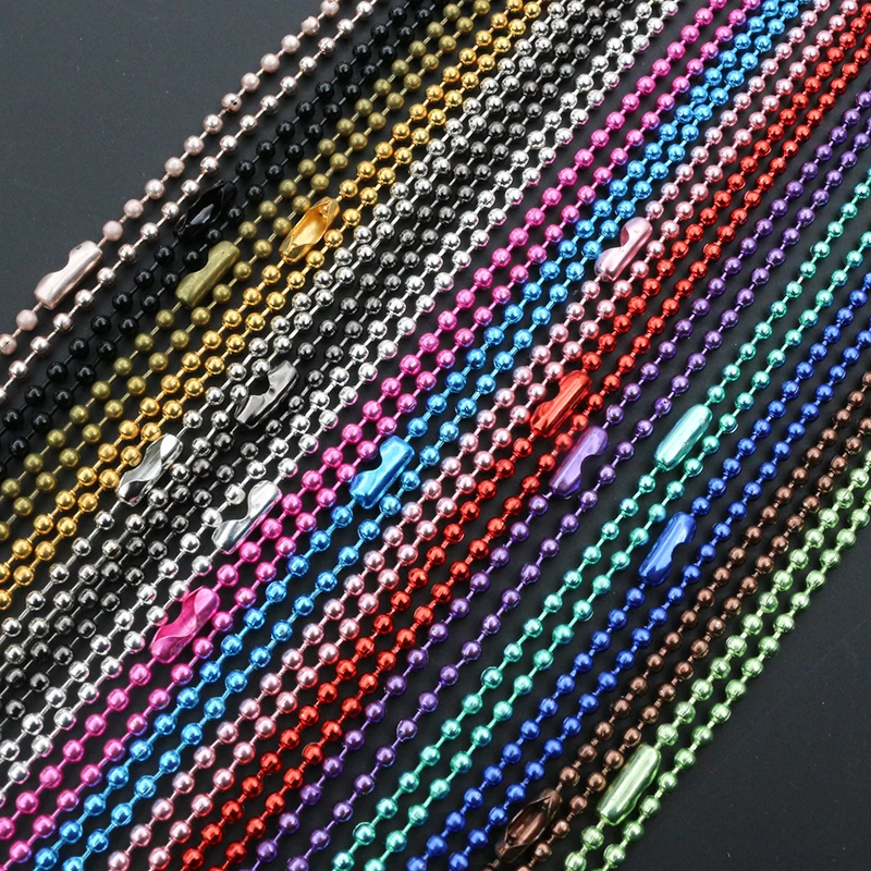 5pcs 1.5 2.0 2.4mm Length 65cm Gold Bronze Silver Colors Plated Ball Beads Chain Necklace Bead Connector For Charms Base Tray