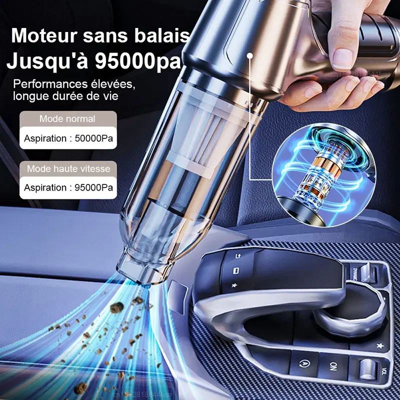 95000Pa Wireless Car Vacuum Cleaner Strong Suction Handheld Auto Vacuum  & Car Dual Use Mini Vacuum Cleaner  Appliance