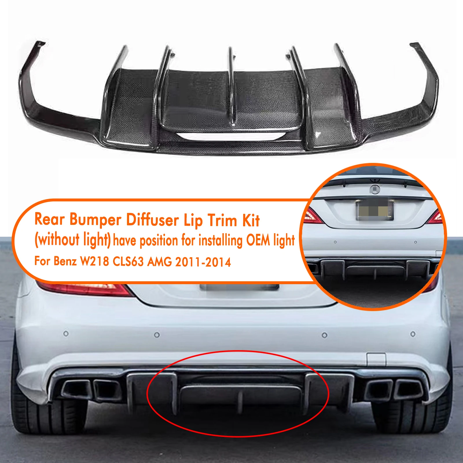 Car Rear Bumper Diffuser Lip Exhaust Guard Splitter Spoiler Carbon Fiber For Mercedes Benz W218 CLS550 CLS63 AMG 2011-2014