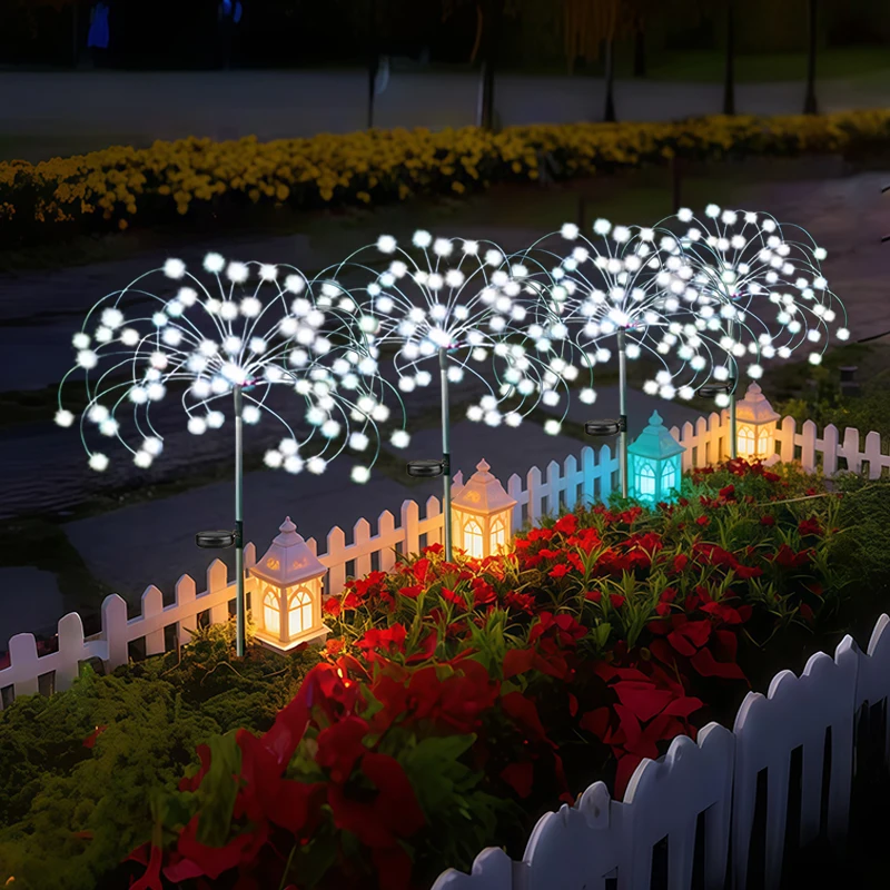 Lampe solaire en forme de feu d'artifice, fil de cuivre, lumière LED, décoration de jardin extérieure, décoration de Noël, décoration de pelouse, décoration de chemin